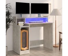Rašomasis stalas su LED, betono pilkas, 97x45x90cm, mediena