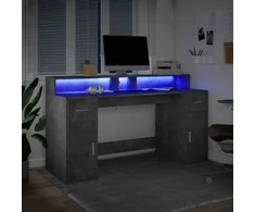 Rašomasis stalas su LED, betono pilkas, 160x55x91cm, mediena