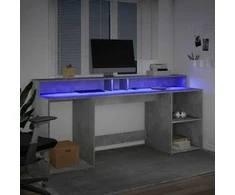 Rašomasis stalas su LED, betono pilkas, 200x55x91cm, mediena