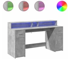 Rašomasis stalas su LED, betono pilkas, 160x55x91cm, mediena