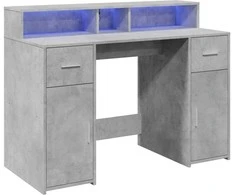 Rašomasis stalas su LED, betono pilkas, 120x55x91cm, mediena