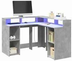 Rašomasis stalas su LED, betono pilkas, 130x130x91cm, mediena