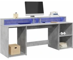 Rašomasis stalas su LED, betono pilkas, 200x55x91cm, mediena