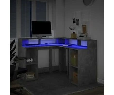 Rašomasis stalas su LED, betono pilkas, 130x130x91cm, mediena