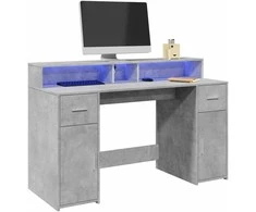 Rašomasis stalas su LED, betono pilkas, 140x55x91cm, mediena