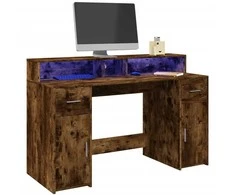 Rašomasis stalas su LED, dūminio ąžuolo, 140x55x91cm, mediena