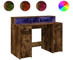 Rašomasis stalas su LED, dūminio ąžuolo, 120x55x91cm, mediena