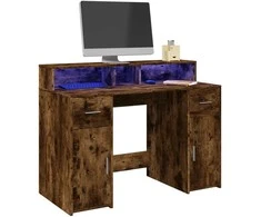 Rašomasis stalas su LED, dūminio ąžuolo, 120x55x91cm, mediena