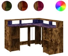 Rašomasis stalas su LED, dūminio ąžuolo, 130x130x91cm, mediena