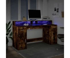 Rašomasis stalas su LED, dūminio ąžuolo, 160x55x91cm, mediena