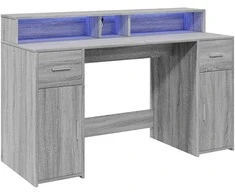 Rašomasis stalas su LED, pilkas ąžuolo, 140x55x91cm, mediena