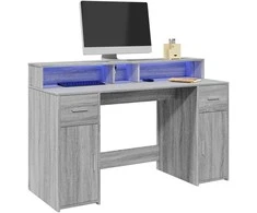 Rašomasis stalas su LED, pilkas ąžuolo, 140x55x91cm, mediena