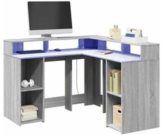 Rašomasis stalas su LED, pilkas ąžuolo, 130x130x91cm, mediena