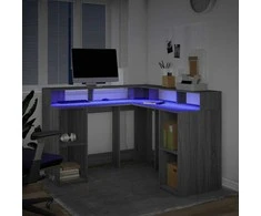 Rašomasis stalas su LED, pilkas ąžuolo, 130x130x91cm, mediena
