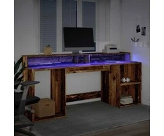 Rašomasis stalas su LED, pilkas ąžuolo, 200x55x91cm, mediena