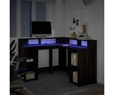 Rašomasis stalas su LED, rudas ąžuolo, 130x130x91cm, mediena