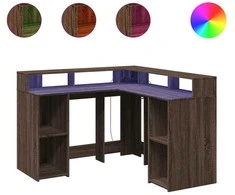 Rašomasis stalas su LED, rudas ąžuolo, 130x130x91cm, mediena
