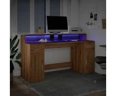 Rašomasis stalas su LED, rudas ąžuolo, 160x55x91cm, mediena