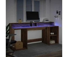 Rašomasis stalas su LED, rudas ąžuolo, 200x55x91cm, mediena