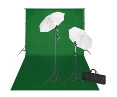 Rinkinys fotostudijai, žalias fonas 600x300cm ir šviestuvai