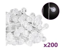 Rutuliukų girlianda, 20m, 200 šaltų baltų LED, 8 funkcijos