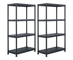 Sandėliavimo lentynos, 2vnt., juodos, 60x30x138cm, plastikas