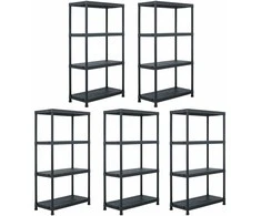 Sandėliavimo lentynos, 5vnt., juodos, 60x30x138cm, plastikas
