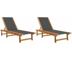 Saulės gultai, 2vnt., juodi, akacijos masyvas ir tekstilenas