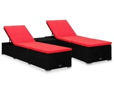 Sofa Saulės gultai su arbatos staliuku, 3 dalių, juodi, poliratanas