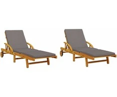 Saulės gultai su čiužinukais, 2vnt., 200x68x83cm, akacija