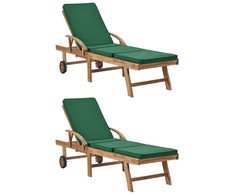 Sofa Saulės gultai su čiužinukais, 2vnt., žali, tikmedžio masyvas