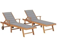 Sofa Saulės gultai su pilkais čiužinukais, 2vnt., tikmedžio masyvas