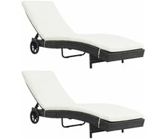 Sofa Saulės gultai su ratukais/čiužinukais, 2vnt., juodi, ratanas