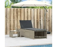 Sofa Saulės gultai su staliuku, 2vnt., šviesiai pilki, poliratanas