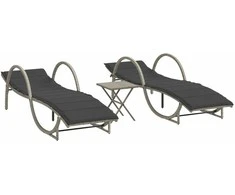 Sofa Saulės gultai su staliuku, 2vnt., šviesiai pilki, poliratanas
