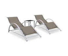 Sofa Saulės gultai su staliuku, 2vnt., taupe spalvos, aliuminis