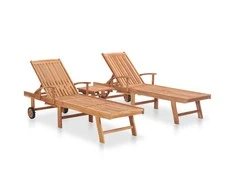 Sofa Saulės gultai su staliuku, 2vnt., tikmedžio medienos masyvas