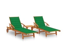 Sofa Saulės gultai su staliuku ir čiužinukais, 2vnt., akacija
