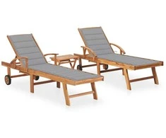 Sofa Saulės gultai su staliuku ir čiužinukais, 2vnt., tikmedis