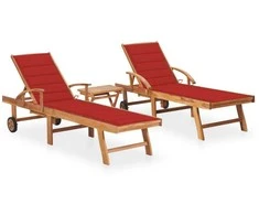 Sofa Saulės gultai su staliuku ir čiužinukais, 2vnt., tikmedis