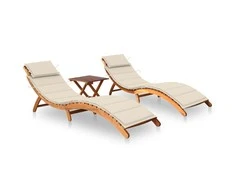 Sofa Saulės gultai su staliuku ir čiužinukais, 2vnt., akacija