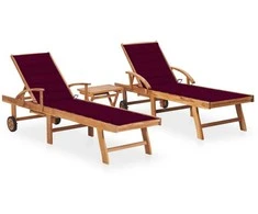 Sofa Saulės gultai su staliuku ir čiužinukais, 2vnt., tikmedis