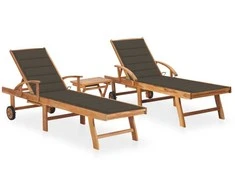 Sofa Saulės gultai su staliuku ir čiužinukais, 2vnt., tikmedis