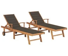 Sofa Saulės gultai su taupe spalvos čiužinukais, 2vnt., tikmedis