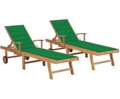 Sofa Saulės gultai su žaliais čiužinukais, 2vnt., tikmedžio masyvas