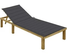 Saulės gultas su antracito spalvos čiužinuku, impregnuota pušis