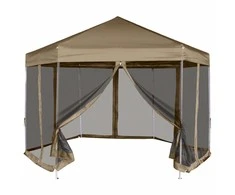 Šešiakampė išskleidžiama palapinė su sienomis, taupe, 3,6x3,1m