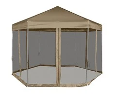 Šešiakampė išskleidžiama palapinė su sienomis, taupe, 3,6x3,1m