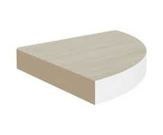 Sieninė kampinė lentyna, balta ir ąžuolo, 25x25x3,8cm, MDF
