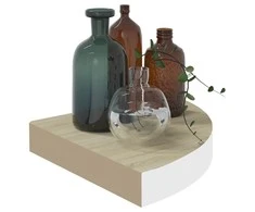 Sieninė kampinė lentyna, balta ir ąžuolo, 25x25x3,8cm, MDF